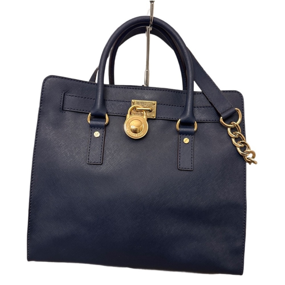 Michael Kors Navy Blue Satchel with Gold Accents